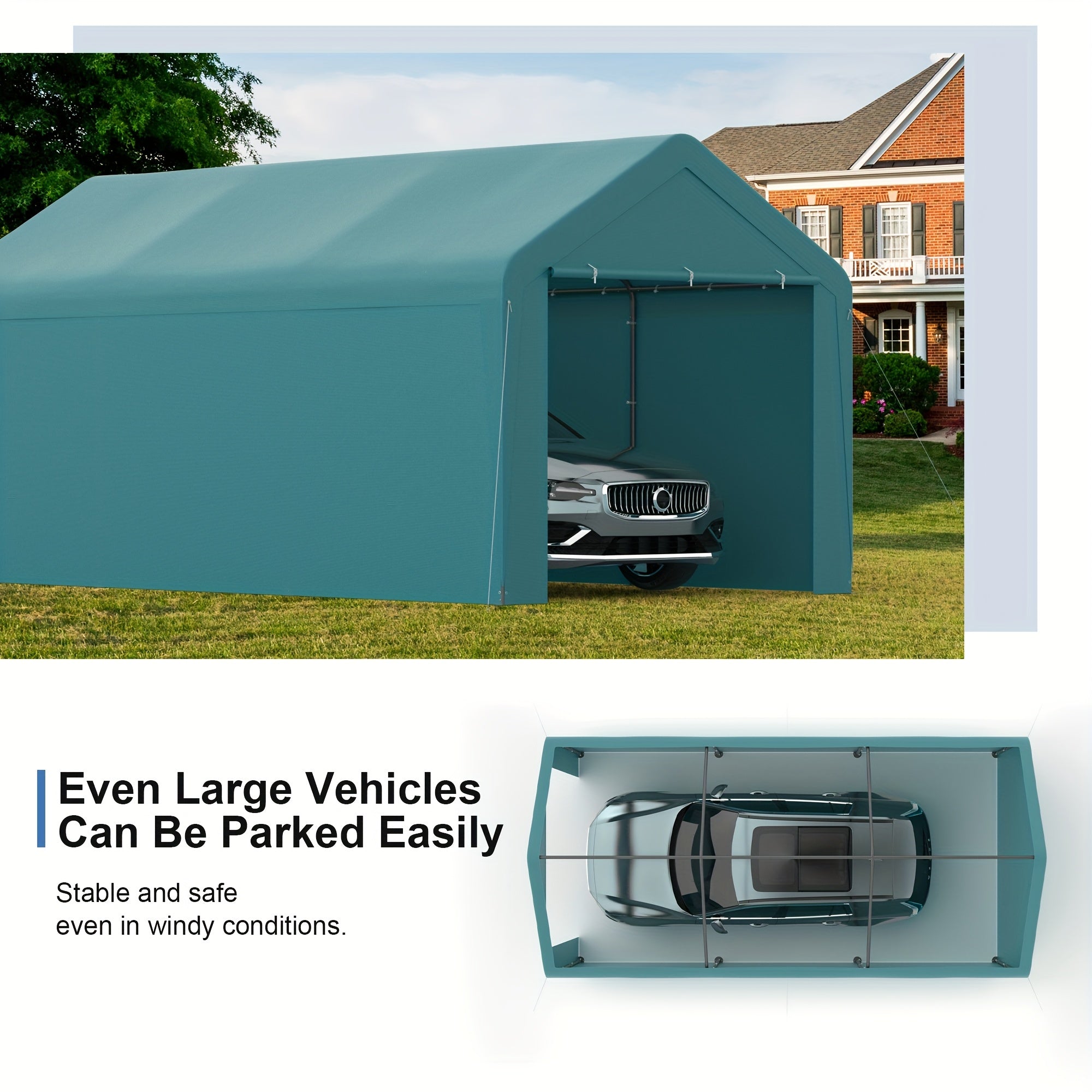 10x20ft Heavy‑Duty Carport, Waterproof UV‑Protected Portable Garage with Removable Sidewalls & Roll‑Up Door