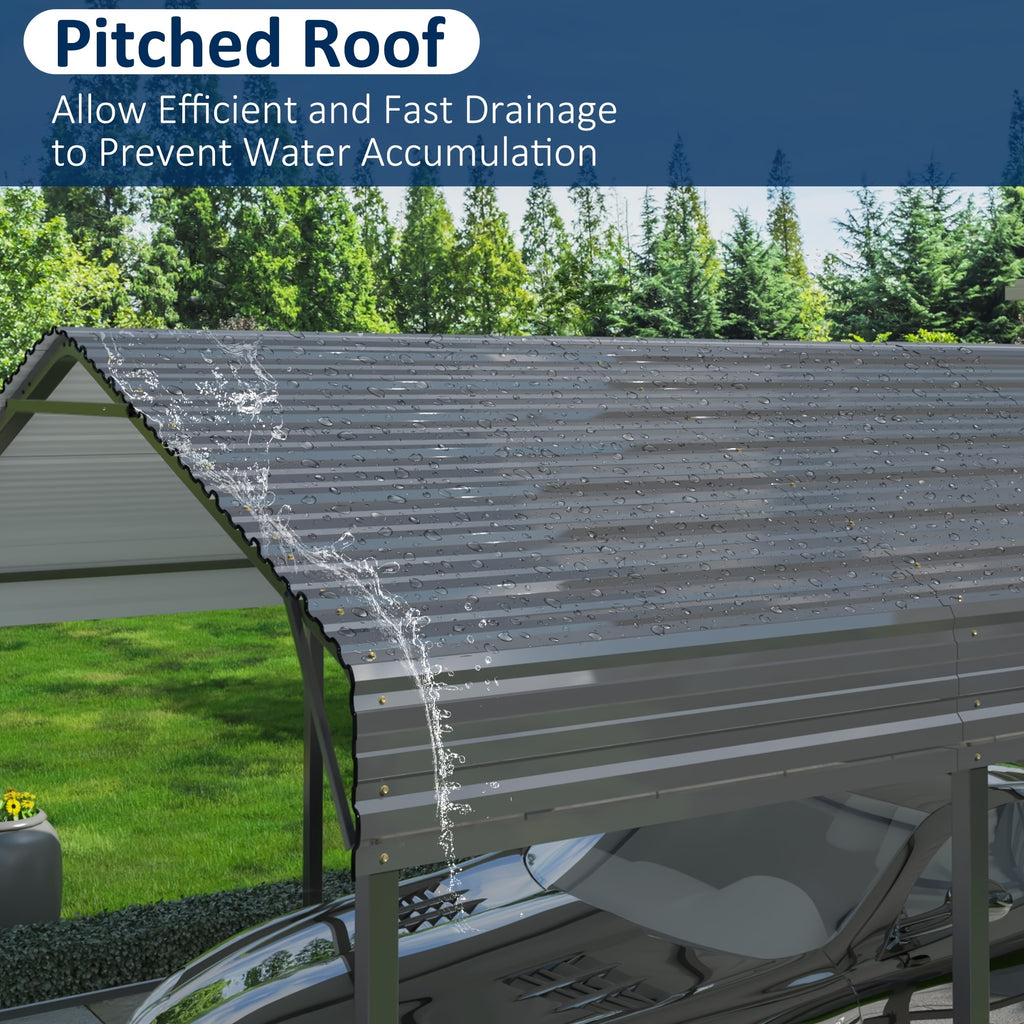 🏠 Heavy Duty Metal Carport | Galvanized Steel Corrugated Roof Vehicle Shelter, Pitched Roof All-Weather Outdoor Car Canopy for Pickup, SUV, Tractors & Boats