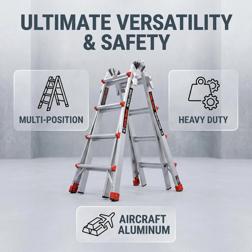Multi‑Position Folding Aluminum Ladder, Aircraft‑Grade Heavy Duty Ladder with Non‑Slip Rubber Feet, Compact Foldable Design for Home Repair, Roof & Outdoor Work