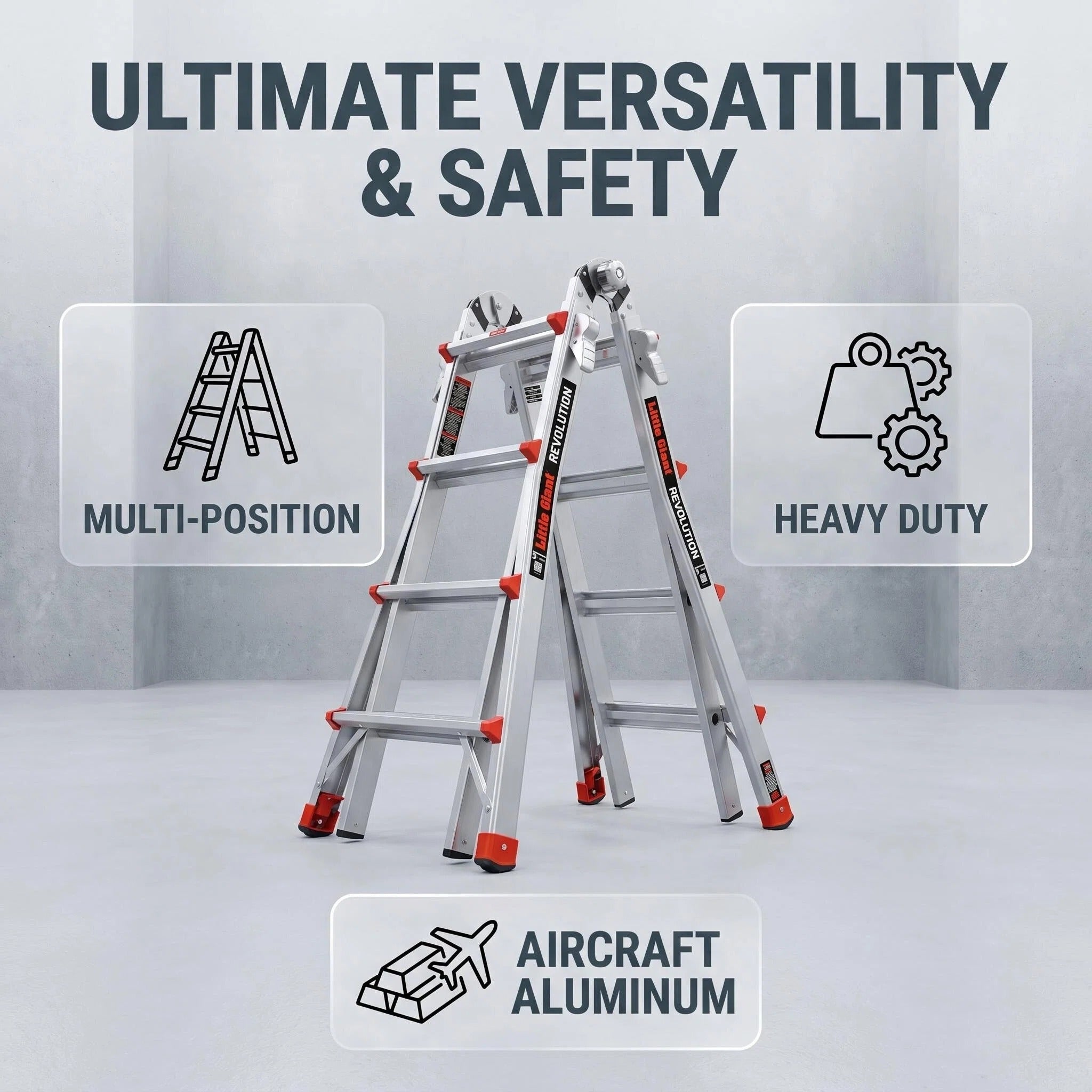Multi‑Position Folding Aluminum Ladder, Aircraft‑Grade Heavy Duty Ladder with Non‑Slip Rubber Feet, Compact Foldable Design for Home Repair, Roof & Outdoor Work