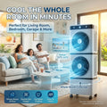 180° Oscillation Double‑Fan Evaporative Air Cooler, Portable Swamp Cooler with Water Tank & Ice Packs for Home Bedroom Patio