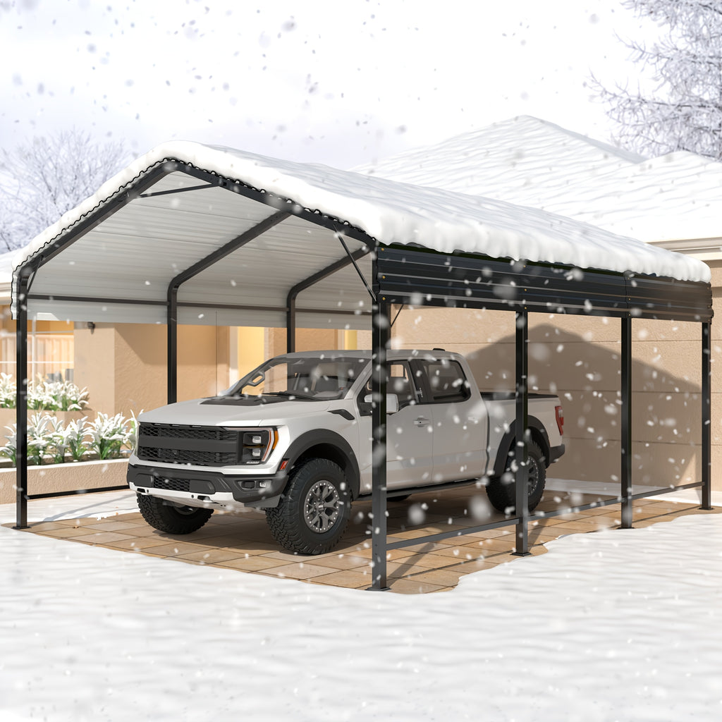 🏠 Heavy Duty Metal Carport | Galvanized Steel Corrugated Roof Vehicle Shelter, Pitched Roof All-Weather Outdoor Car Canopy for Pickup, SUV, Tractors & Boats