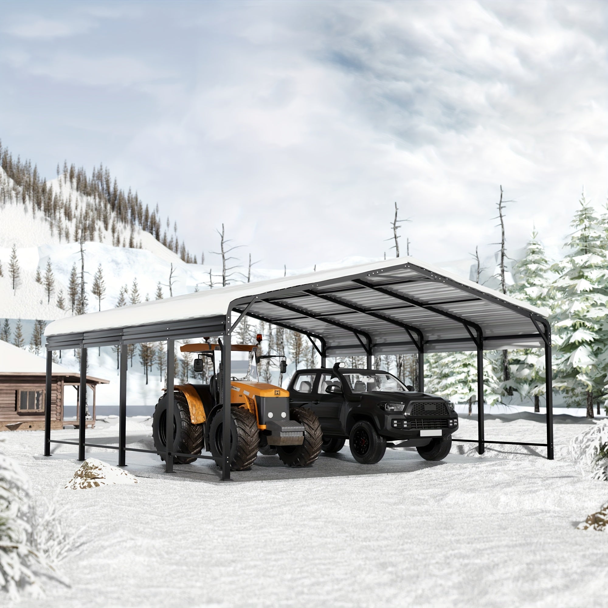 🏠 Heavy Duty Metal Carport | Galvanized Steel Corrugated Roof Vehicle Shelter, Pitched Roof All-Weather Outdoor Car Canopy for Pickup, SUV, Tractors & Boats