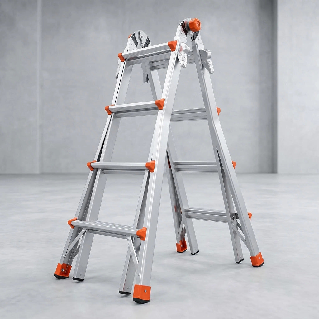 Multi‑Position Folding Aluminum Ladder, Aircraft‑Grade Heavy Duty Ladder with Non‑Slip Rubber Feet, Compact Foldable Design for Home Repair, Roof & Outdoor Work
