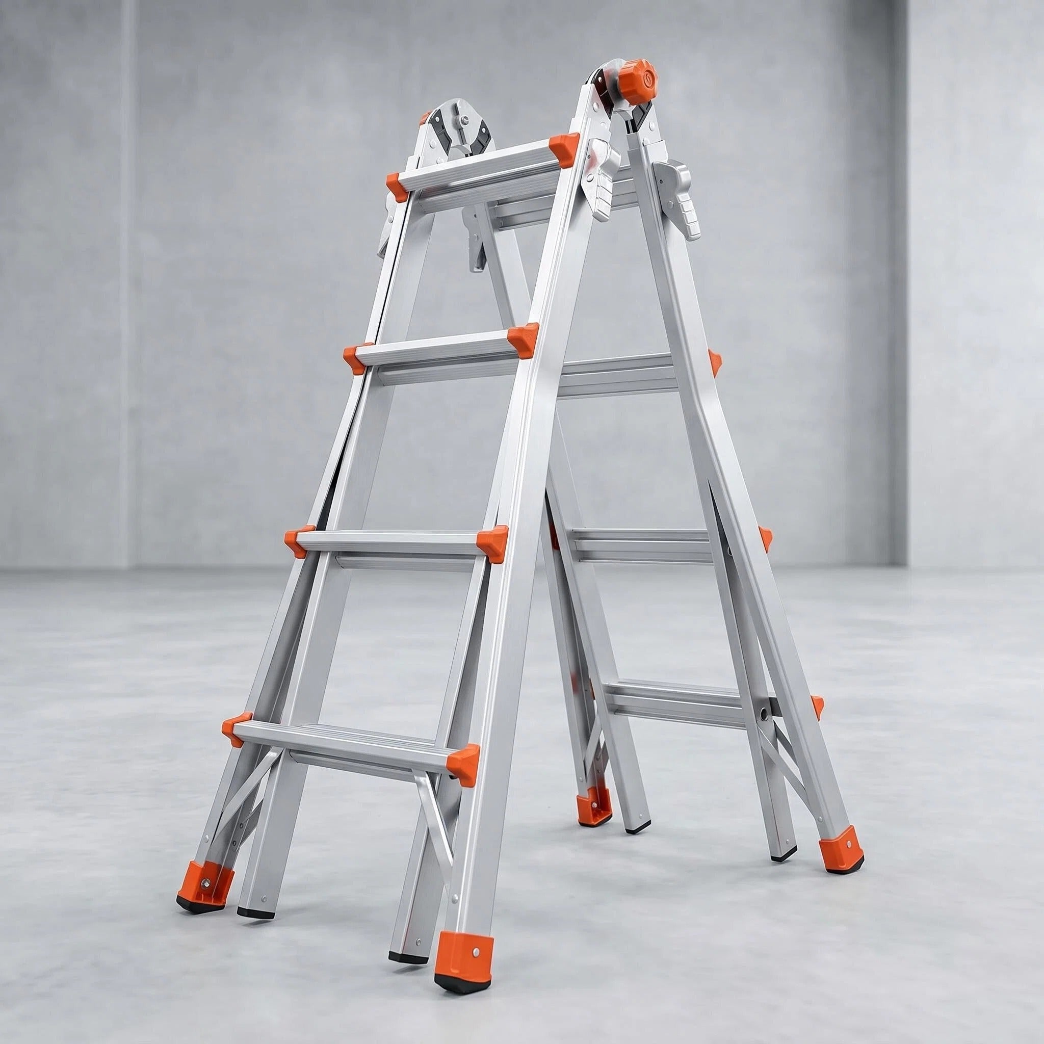 Multi‑Position Folding Aluminum Ladder, Aircraft‑Grade Heavy Duty Ladder with Non‑Slip Rubber Feet, Compact Foldable Design for Home Repair, Roof & Outdoor Work
