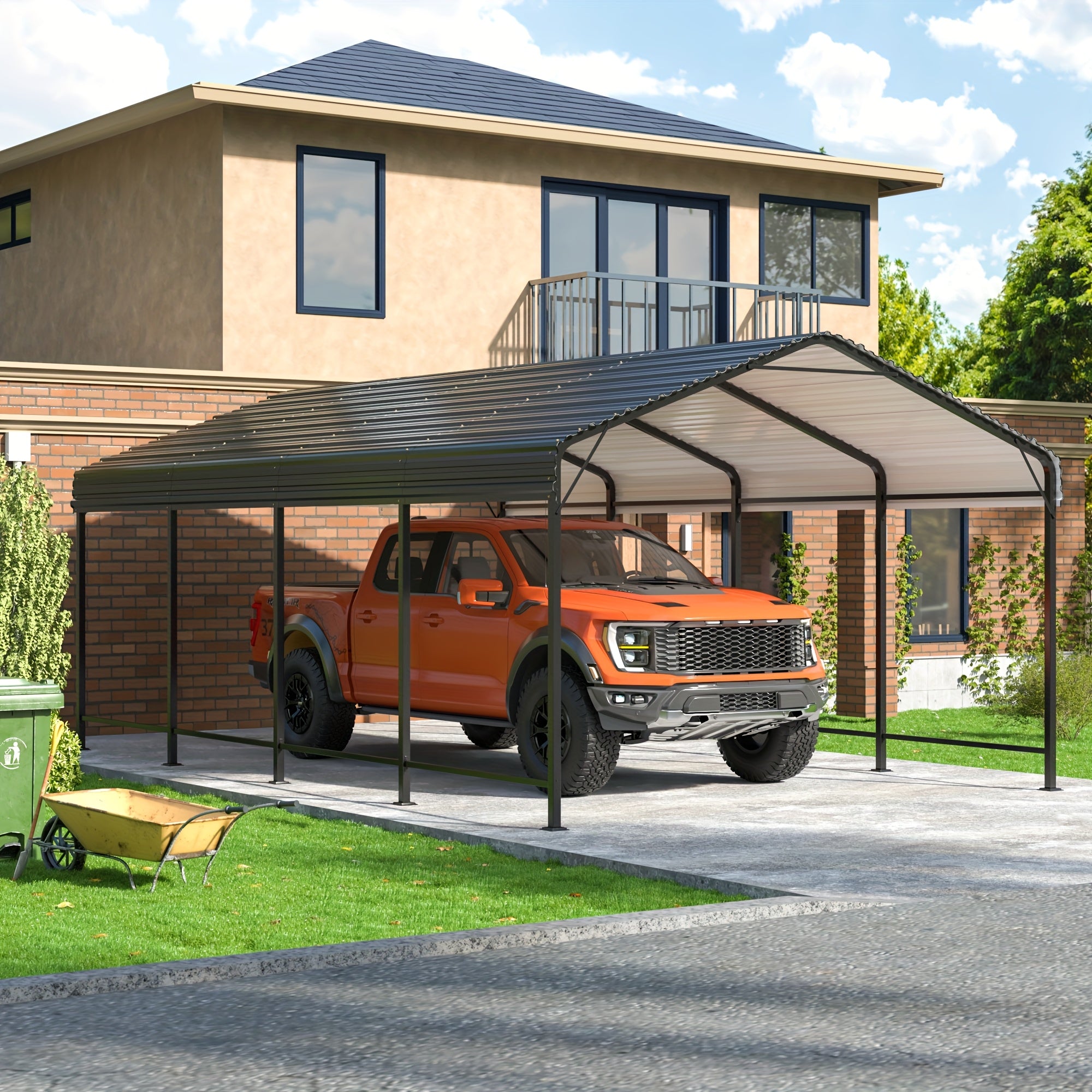 🏠 Heavy Duty Metal Carport | Galvanized Steel Corrugated Roof Vehicle Shelter, Pitched Roof All-Weather Outdoor Car Canopy for Pickup, SUV, Tractors & Boats