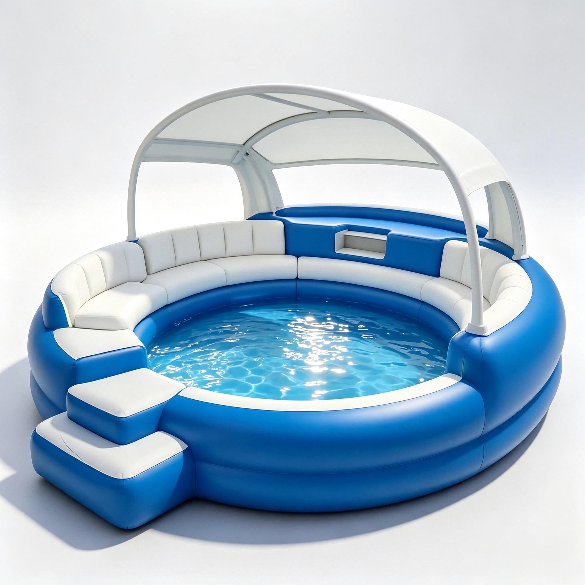 Premium Inflatable Hot Tub Spa with Fold‑Canopy & LED Ambient Lighting, 4‑7 Person Portable Outdoor Inflatable Spa Pool with Electric Air Pump