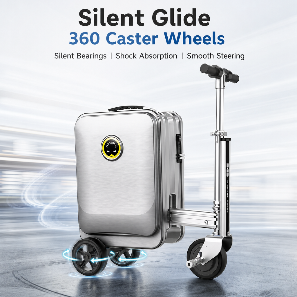 Ridable Scooter Luggage, Foldable Carry‑On Suitcase with TSA Lock, 360° Silent Wheels for Travel Business Campus Commute