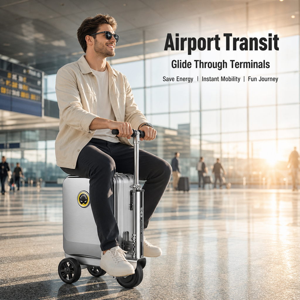 Ridable Scooter Luggage, Foldable Carry‑On Suitcase with TSA Lock, 360° Silent Wheels for Travel Business Campus Commute