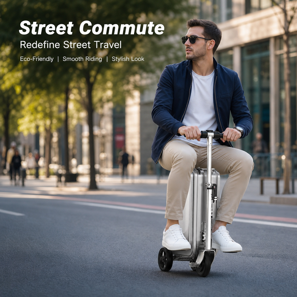 Ridable Scooter Luggage, Foldable Carry‑On Suitcase with TSA Lock, 360° Silent Wheels for Travel Business Campus Commute