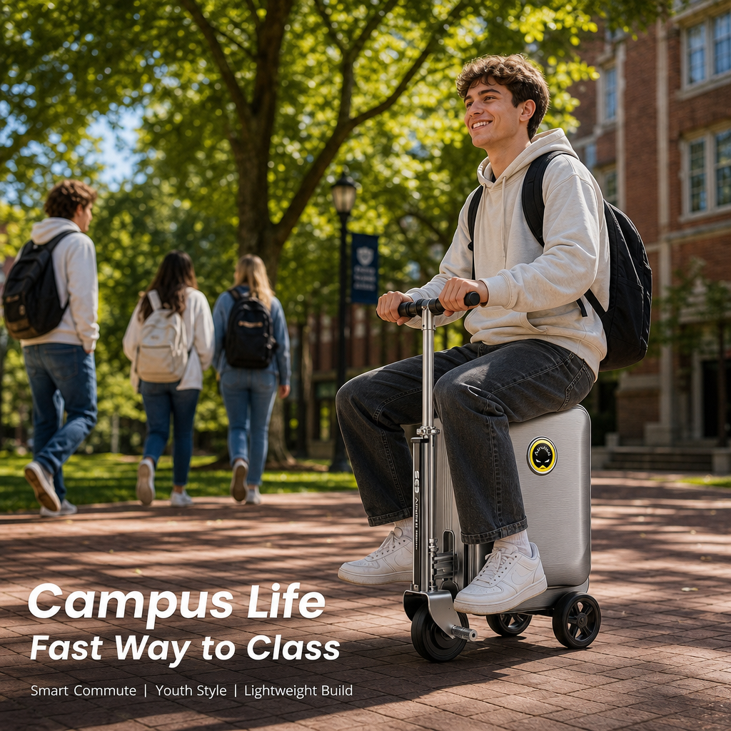 Ridable Scooter Luggage, Foldable Carry‑On Suitcase with TSA Lock, 360° Silent Wheels for Travel Business Campus Commute