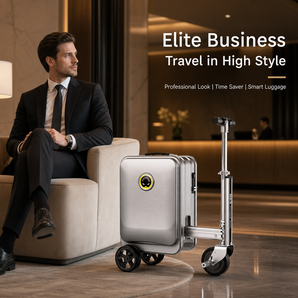 Ridable Scooter Luggage, Foldable Carry‑On Suitcase with TSA Lock, 360° Silent Wheels for Travel Business Campus Commute