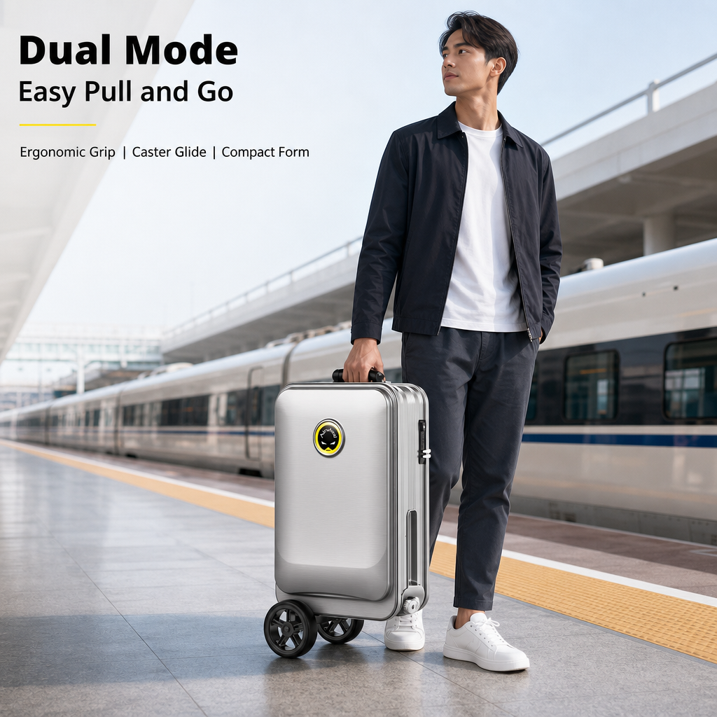 Ridable Scooter Luggage, Foldable Carry‑On Suitcase with TSA Lock, 360° Silent Wheels for Travel Business Campus Commute