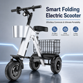 3‑Wheel Folding Electric Scooter, 450W Brushless Motor 30‑50KM Range Removable Battery, Compact Foldable E‑Scooter with Basket for City Commute Travel