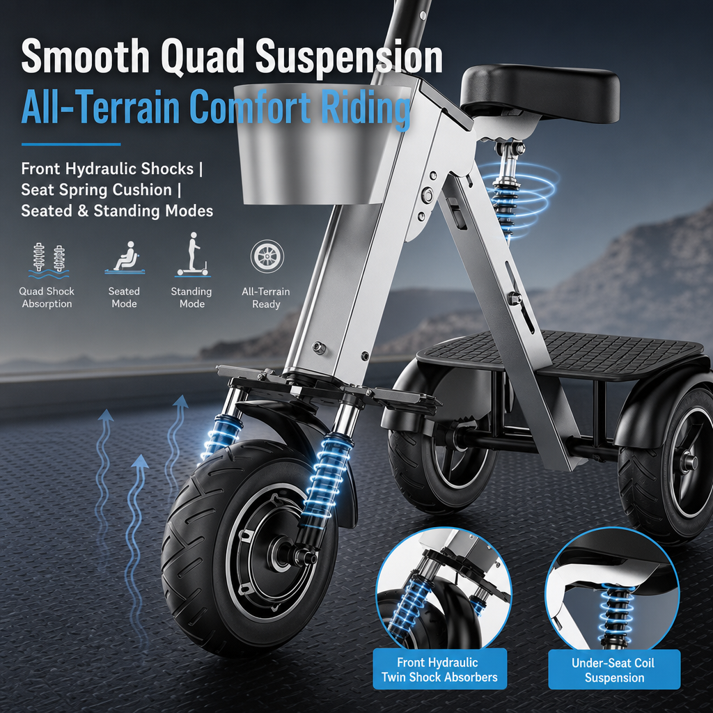 3‑Wheel Folding Electric Scooter, 450W Brushless Motor 30‑50KM Range Removable Battery, Compact Foldable E‑Scooter with Basket for City Commute Travel