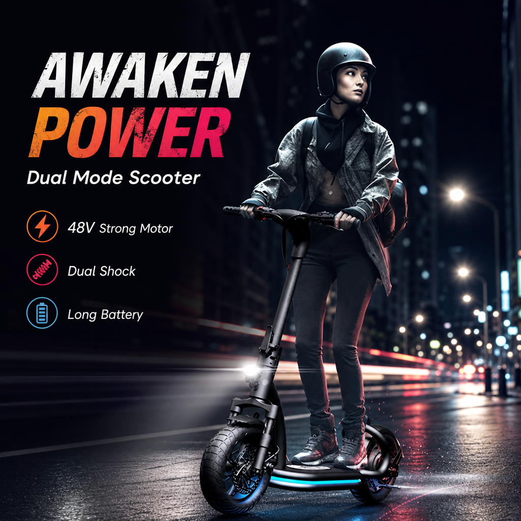 48V Dual‑Mode Foldable Electric Scooter, Detachable Seat Sit‑Stand Ride, Oil‑Spring Dual Shock Absorption, Full Lighting System for City Commute & Campus Travel
