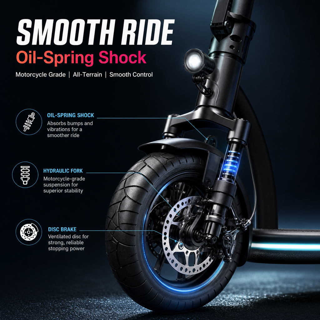 48V Dual‑Mode Foldable Electric Scooter, Detachable Seat Sit‑Stand Ride, Oil‑Spring Dual Shock Absorption, Full Lighting System for City Commute & Campus Travel
