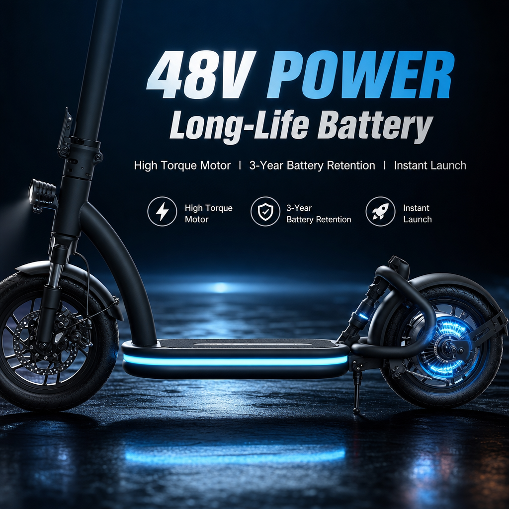 48V Dual‑Mode Foldable Electric Scooter, Detachable Seat Sit‑Stand Ride, Oil‑Spring Dual Shock Absorption, Full Lighting System for City Commute & Campus Travel