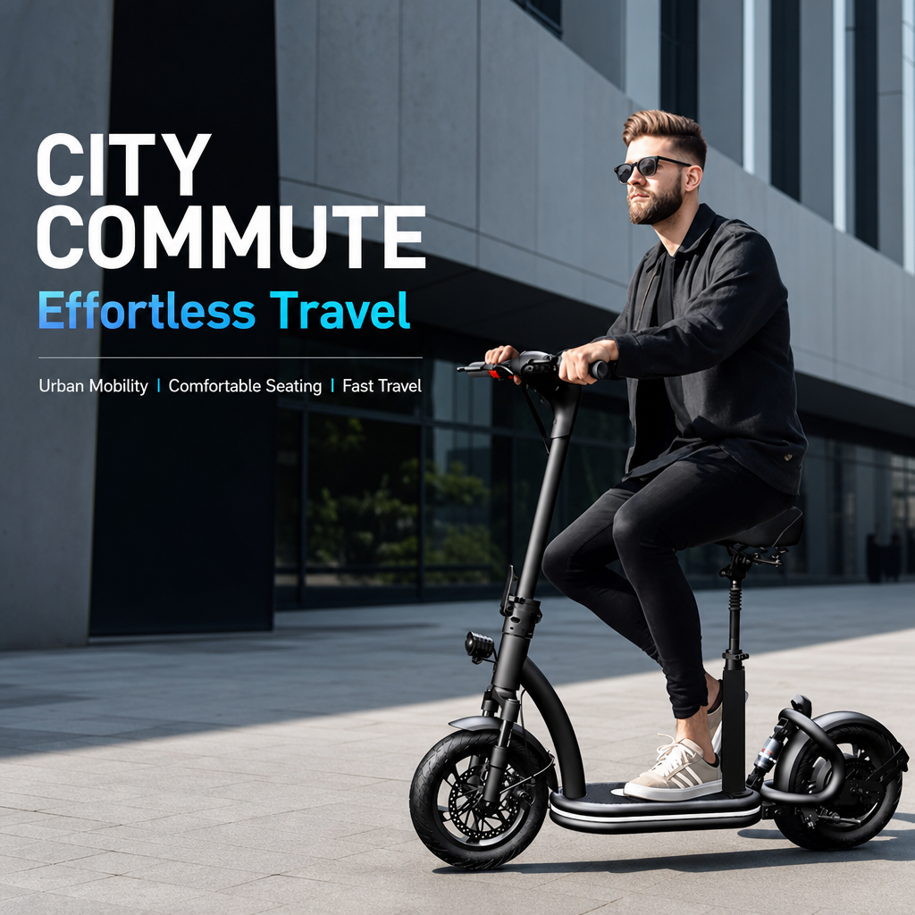 48V Dual‑Mode Foldable Electric Scooter, Detachable Seat Sit‑Stand Ride, Oil‑Spring Dual Shock Absorption, Full Lighting System for City Commute & Campus Travel