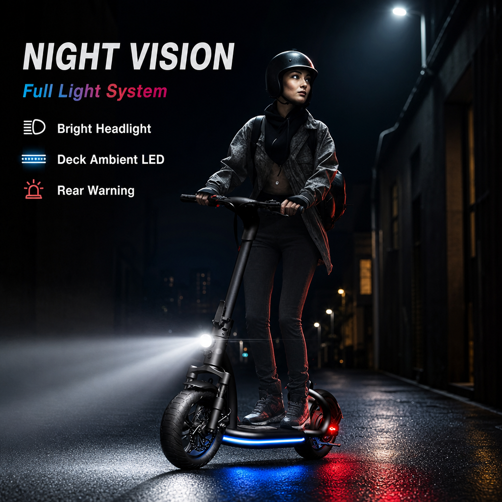 48V Dual‑Mode Foldable Electric Scooter, Detachable Seat Sit‑Stand Ride, Oil‑Spring Dual Shock Absorption, Full Lighting System for City Commute & Campus Travel