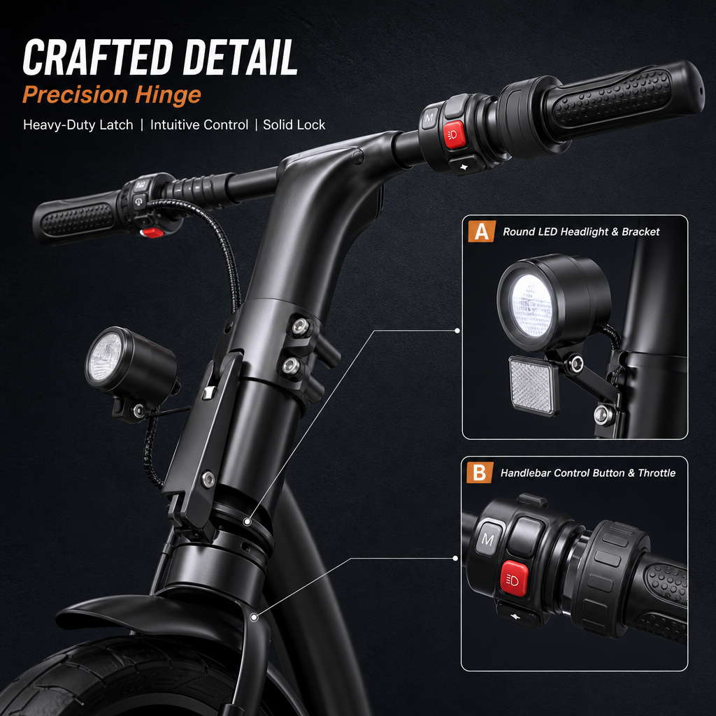48V Dual‑Mode Foldable Electric Scooter, Detachable Seat Sit‑Stand Ride, Oil‑Spring Dual Shock Absorption, Full Lighting System for City Commute & Campus Travel