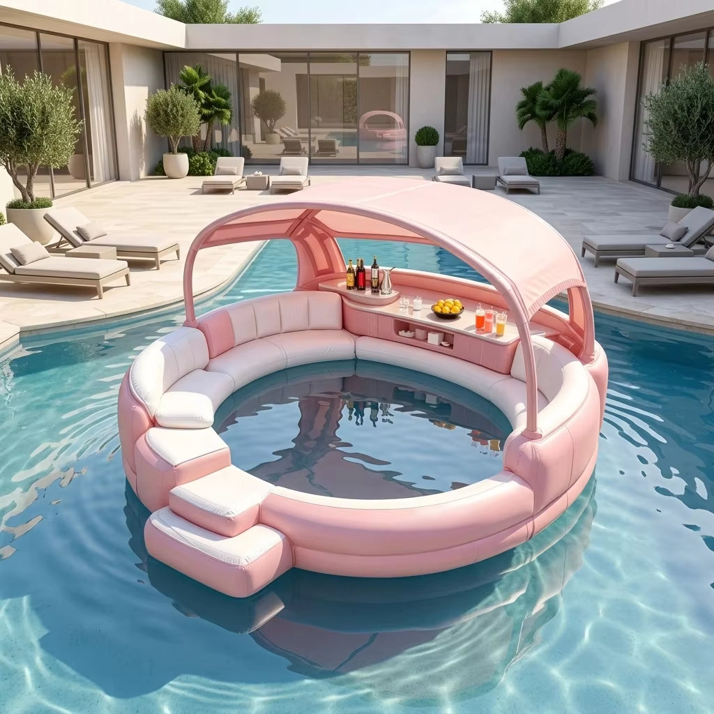 Premium Inflatable Hot Tub Spa with Fold‑Canopy & LED Ambient Lighting, 4‑7 Person Portable Outdoor Inflatable Spa Pool with Electric Air Pump
