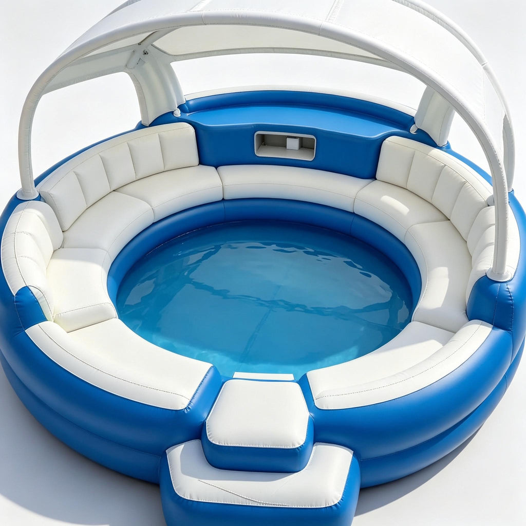 Premium Inflatable Hot Tub Spa with Fold‑Canopy & LED Ambient Lighting, 4‑7 Person Portable Outdoor Inflatable Spa Pool with Electric Air Pump