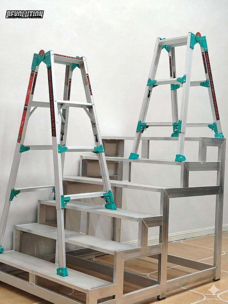Multi‑Purpose Folding Aluminum Step Ladder, Heavy Duty Adjustable A‑Frame Telescoping Ladder for Household & Industrial Work