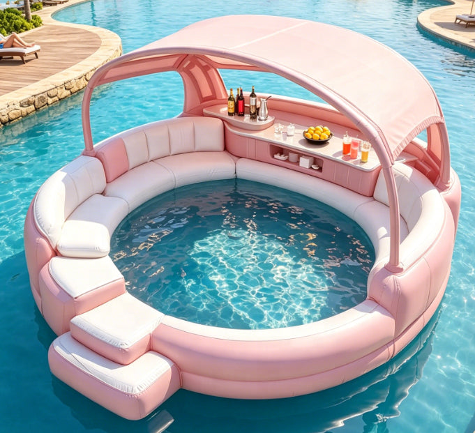Premium Inflatable Hot Tub Spa with Fold‑Canopy & LED Ambient Lighting, 4‑7 Person Portable Outdoor Inflatable Spa Pool with Electric Air Pump