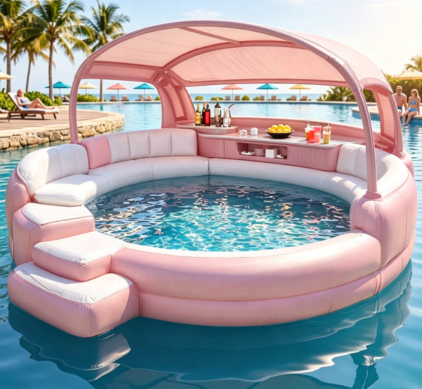 Premium Inflatable Hot Tub Spa with Fold‑Canopy & LED Ambient Lighting, 4‑7 Person Portable Outdoor Inflatable Spa Pool with Electric Air Pump