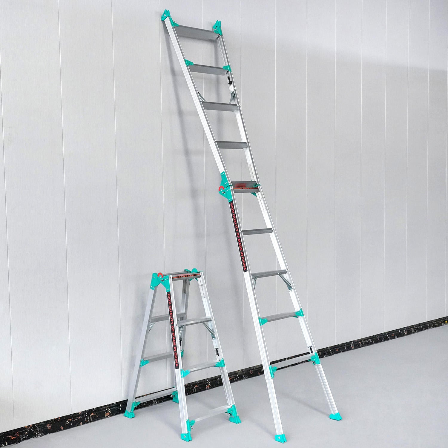 Multi‑Purpose Folding Aluminum Step Ladder, Heavy Duty Adjustable A‑Frame Telescoping Ladder for Household & Industrial Work
