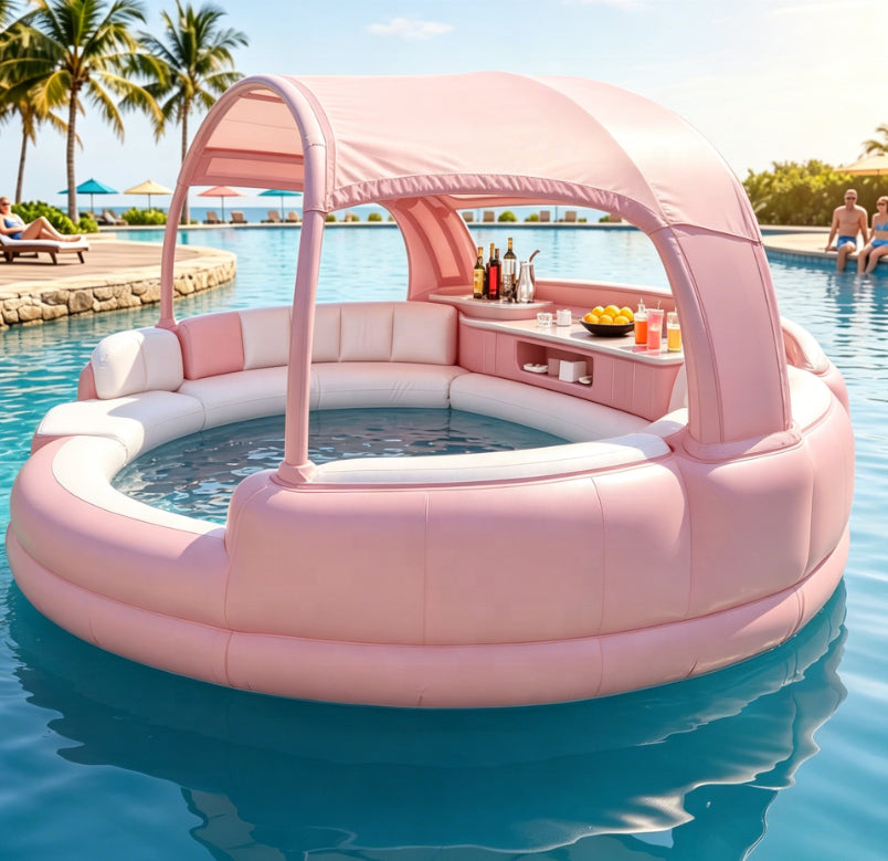 Premium Inflatable Hot Tub Spa with Fold‑Canopy & LED Ambient Lighting, 4‑7 Person Portable Outdoor Inflatable Spa Pool with Electric Air Pump