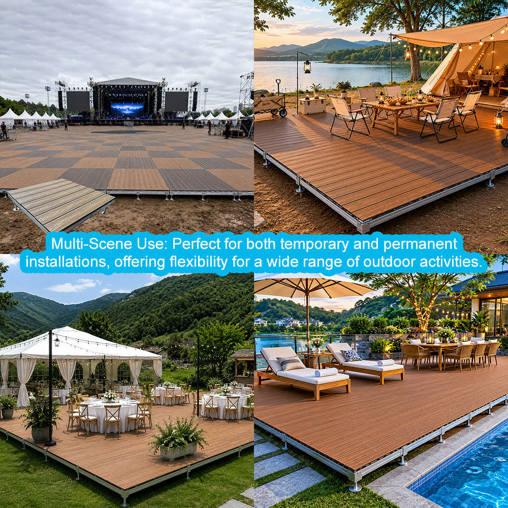 Portable WPC Deck Platform, Quick‑Assembly Modular Outdoor Flooring, Reusable Interlocking Composite Deck Tiles for Events, Camping & Backyard