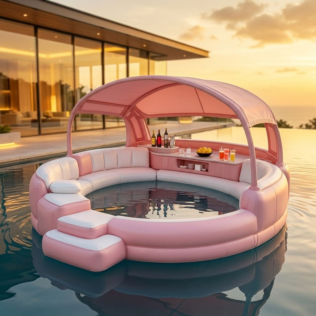 Premium Inflatable Hot Tub Spa with Fold‑Canopy & LED Ambient Lighting, 4‑7 Person Portable Outdoor Inflatable Spa Pool with Electric Air Pump