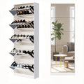Tall Narrow Mirror Shoe Cabinet, Tipping Drawer Shoe Storage Organizer with Full Length Mirror, Slim Hidden Shoe Rack for Entryway Hallway