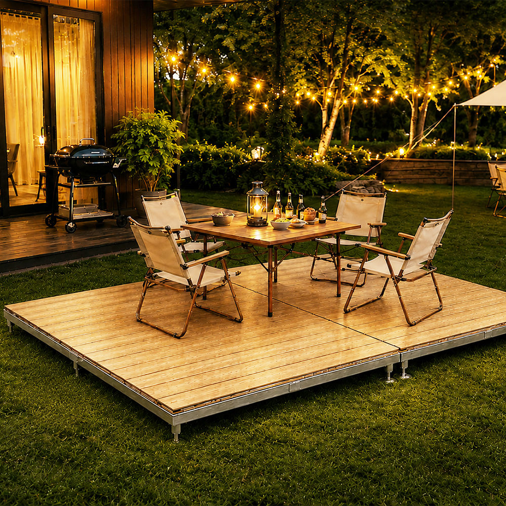 Portable WPC Deck Platform, Quick‑Assembly Modular Outdoor Flooring, Reusable Interlocking Composite Deck Tiles for Events, Camping & Backyard