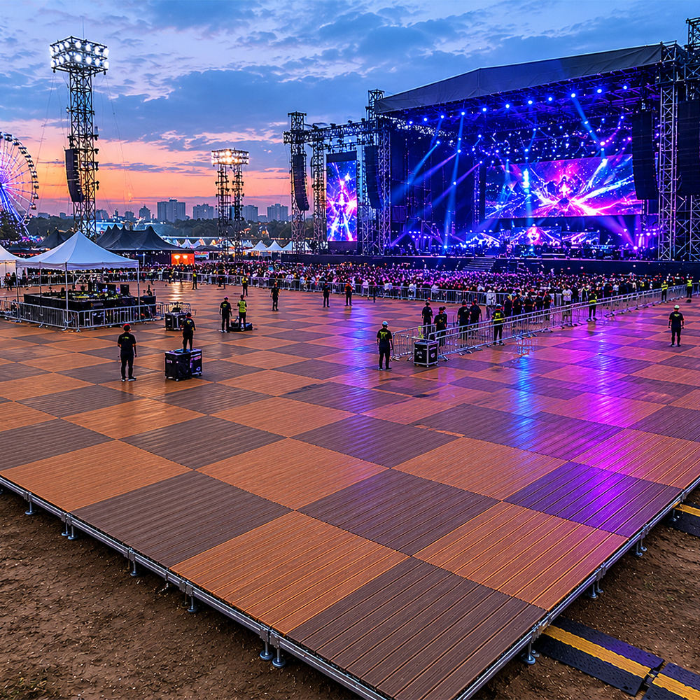 Portable WPC Deck Platform, Quick‑Assembly Modular Outdoor Flooring, Reusable Interlocking Composite Deck Tiles for Events, Camping & Backyard