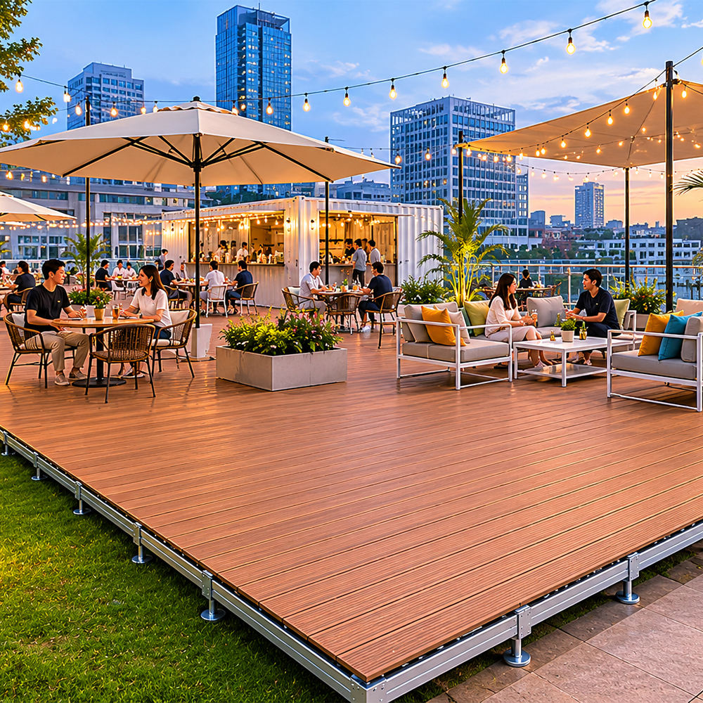 Portable WPC Deck Platform, Quick‑Assembly Modular Outdoor Flooring, Reusable Interlocking Composite Deck Tiles for Events, Camping & Backyard