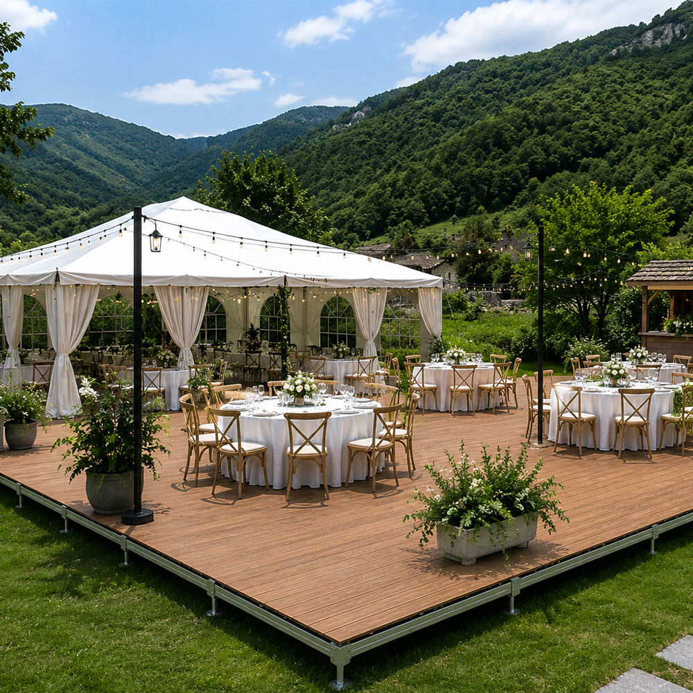 Portable WPC Deck Platform, Quick‑Assembly Modular Outdoor Flooring, Reusable Interlocking Composite Deck Tiles for Events, Camping & Backyard