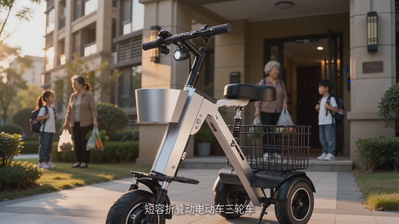 3‑Wheel Folding Electric Scooter, 450W Brushless Motor 30‑50KM Range Removable Battery, Compact Foldable E‑Scooter with Basket for City Commute Travel