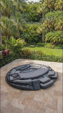 Premium Inflatable Hot Tub Spa with Fold‑Canopy & LED Ambient Lighting, 4‑7 Person Portable Outdoor Inflatable Spa Pool with Electric Air Pump