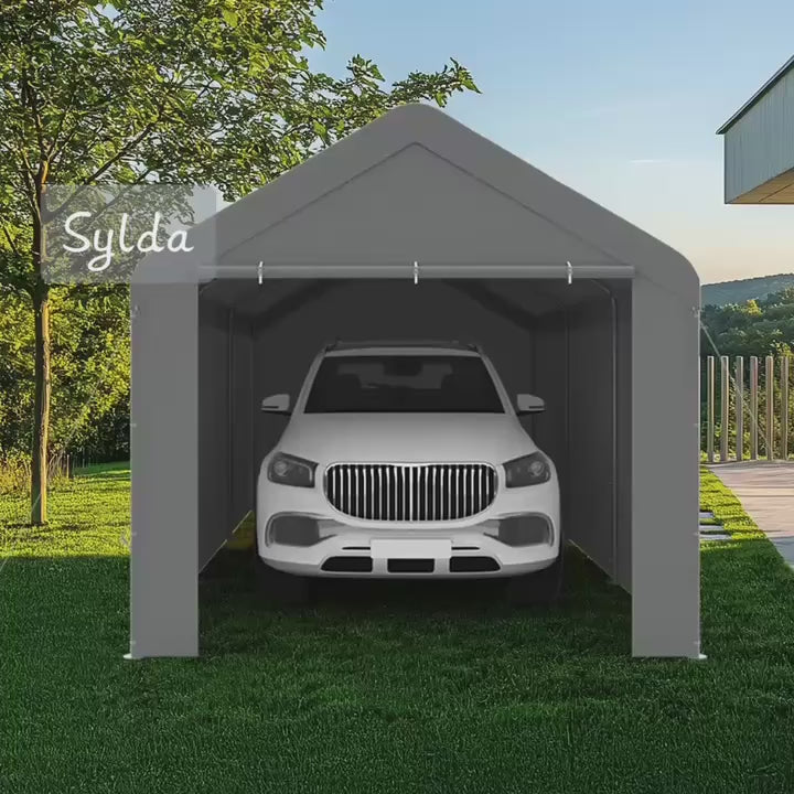 10x20ft Heavy‑Duty Carport, Waterproof UV‑Protected Portable Garage with Removable Sidewalls & Roll‑Up Door