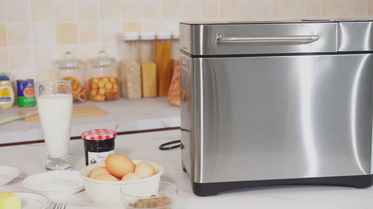 19-in-1 Automatic Bread Maker Machine, 710W Stainless Steel Bread Machine with Nut Dispenser, 15H Delay Timer, 3 Crust Colors & 3 Loaf Sizes, Non-Stick Ceramic Pan