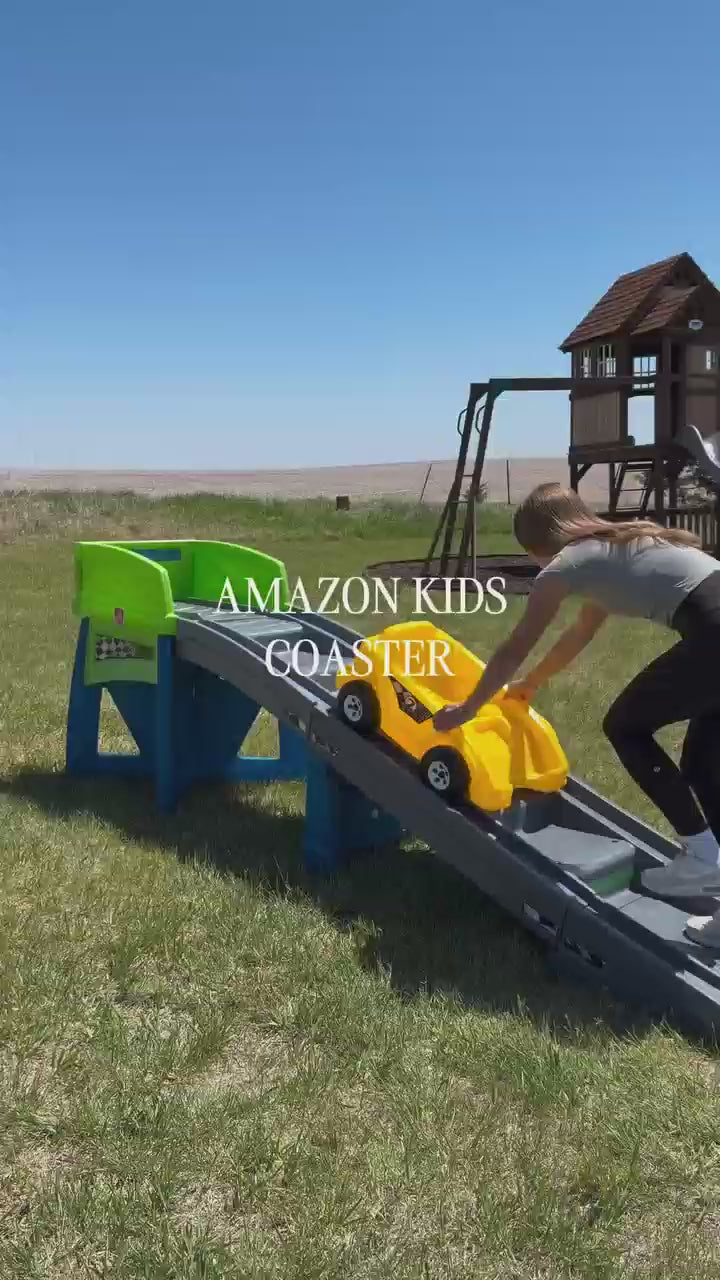 Kids Roller Coaster Ride‑On Toy, 10 Ft Track Heavy Duty Toddler Sliding Car Playset, Supports Up to 50 Lbs, Indoor & Outdoor Play, Tool‑Free Assembly